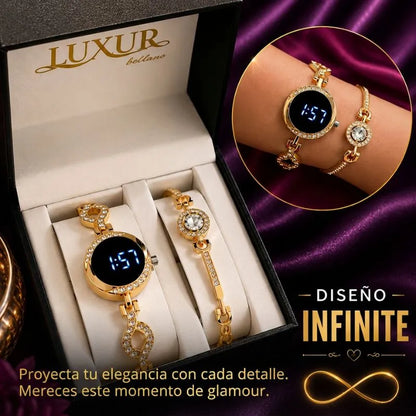 RELOJ LUXUR LED + PULSERA + ESTUCHE DAMA