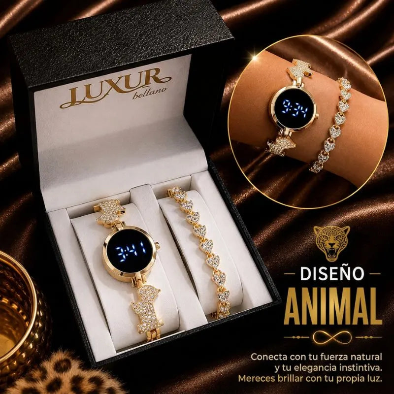 RELOJ LUXUR LED + PULSERA + ESTUCHE DAMA