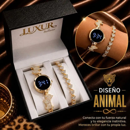RELOJ LUXUR LED + PULSERA + ESTUCHE DAMA