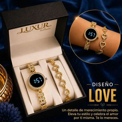 RELOJ LUXUR LED + PULSERA + ESTUCHE DAMA