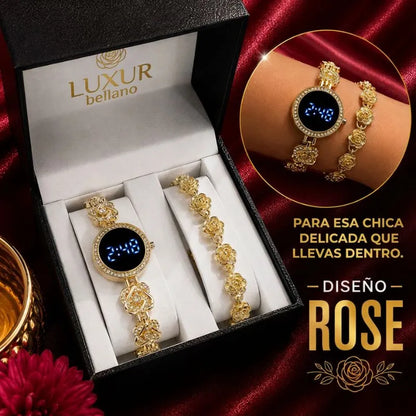 RELOJ LUXUR LED + PULSERA + ESTUCHE DAMA