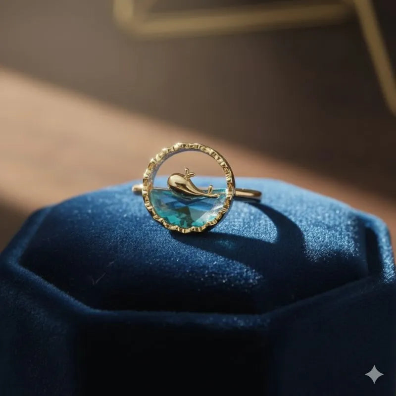 Set Colar + Anillo Ballena Azul Cristal