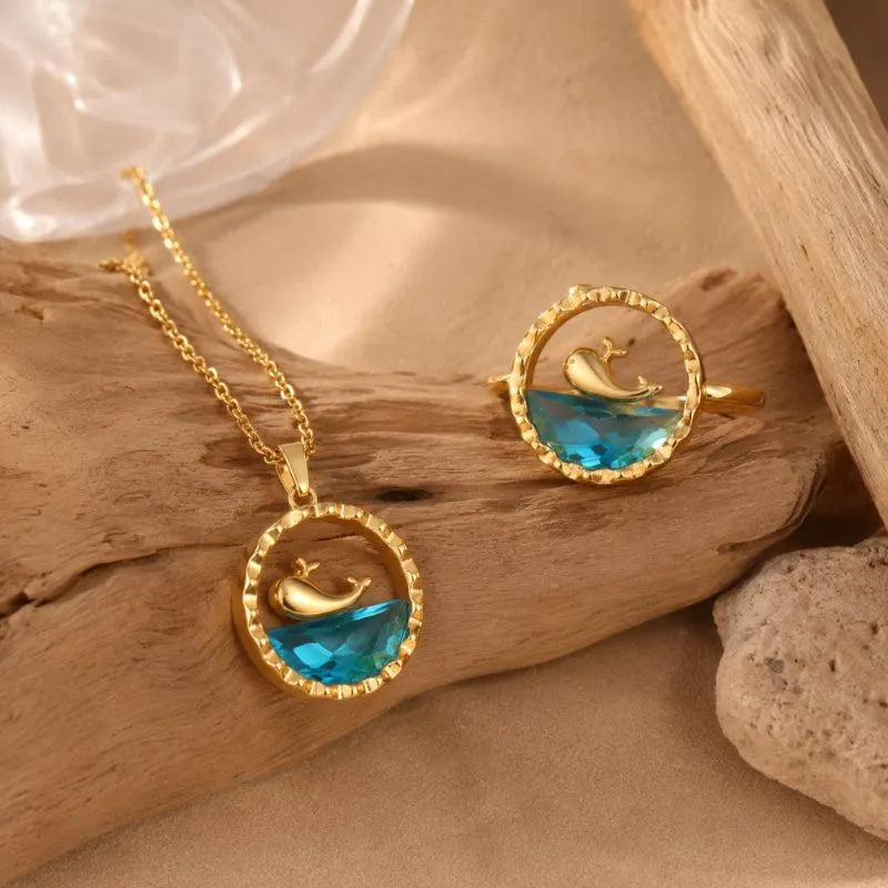 Set Colar + Anillo Ballena Azul Cristal