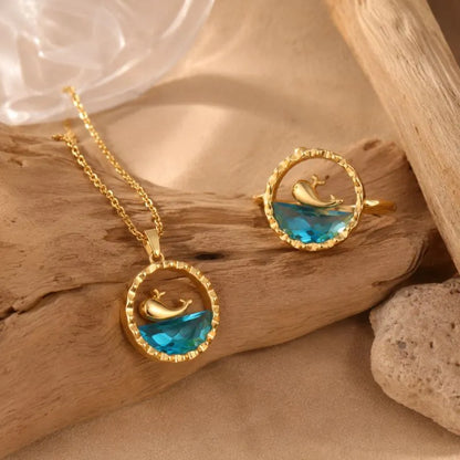Set Colar + Anillo Ballena Azul Cristal