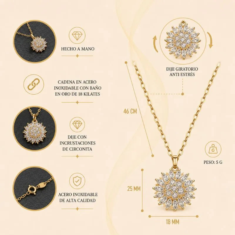 Collar Girasol Giratorio + Caja Premium de Regalo